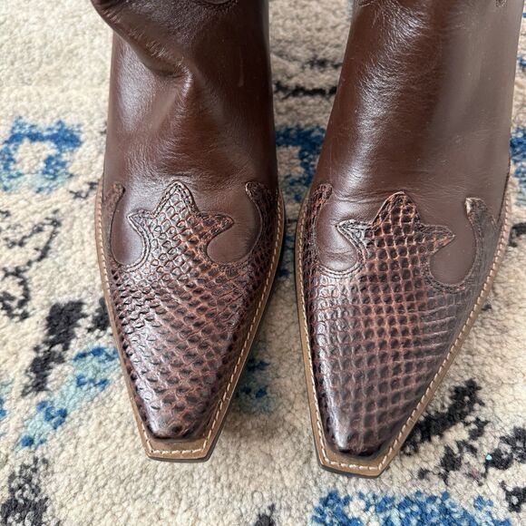 BCBG Pattern/studded Brown Leather Cowgirl Boots Turquoise Accents Brazil 7.5 - Picture 4 of 12